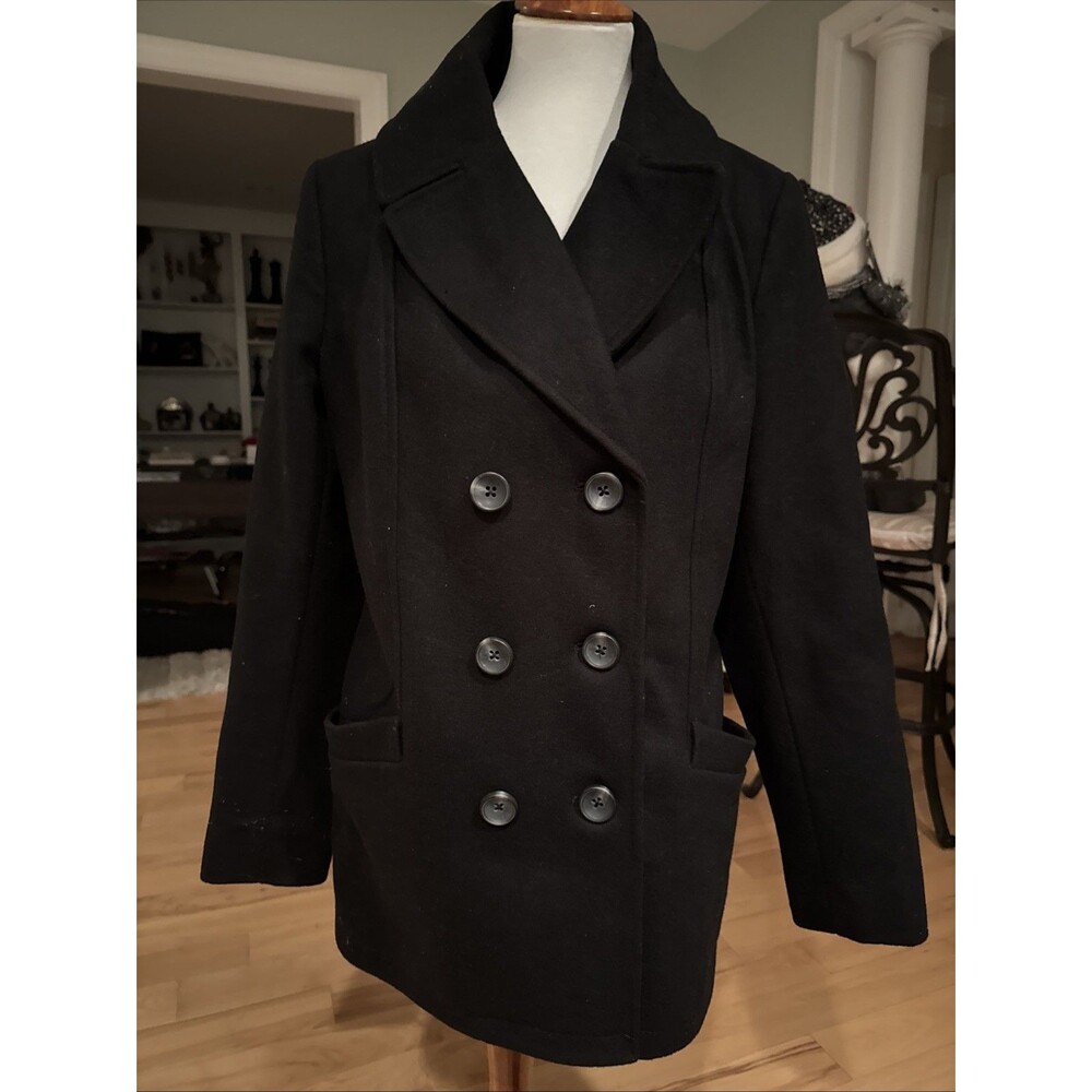 Black double-breasted peacoat.  Merona Sz Lg